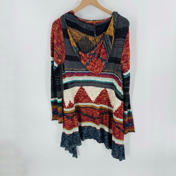 Mudd Womens M Southwest Boho Striped Open Front Hooded Cardigan Sweater Knit - Picture 2 of 9